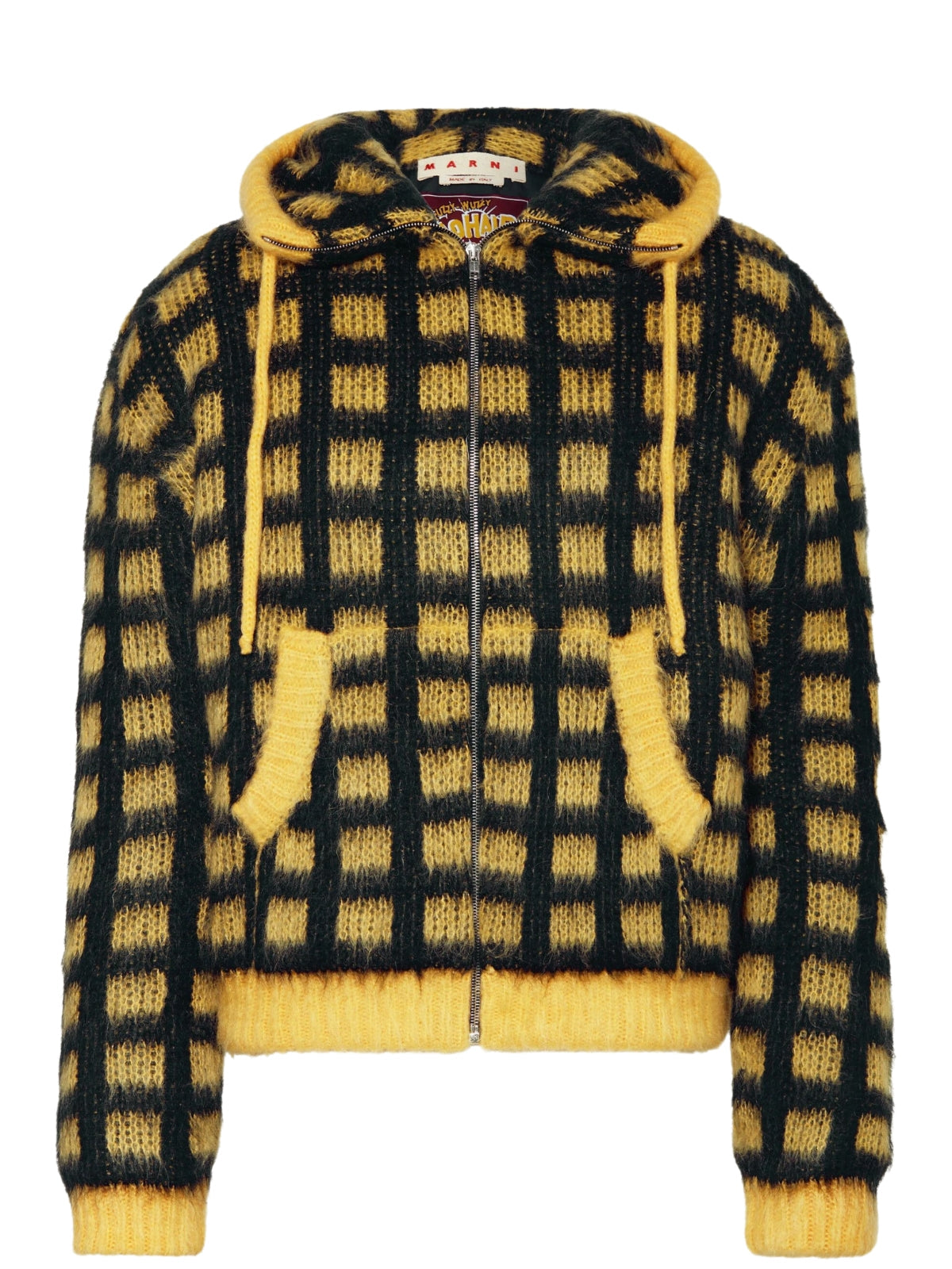 Marni Sweater Check Fields Zip Hooded Yellow-Black
