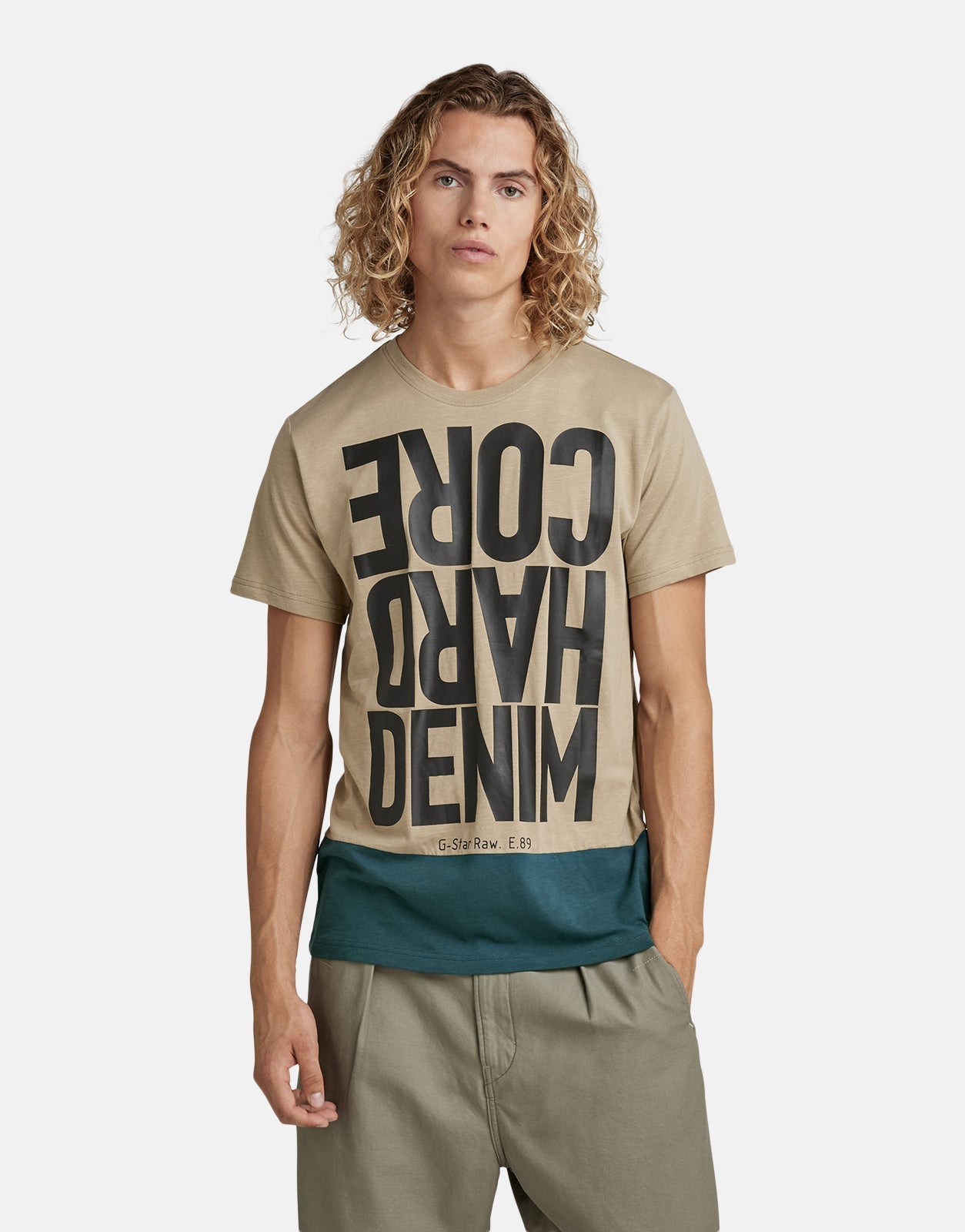 G-Star RAW Hard Core Denim Color Block T-Shirt Brown