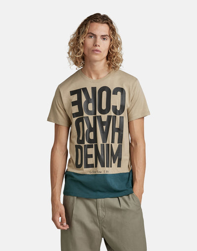 G-Star RAW Hard Core Denim Color Block T-Shirt Brown