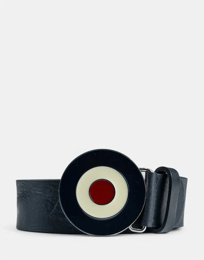 Ben Sherman Distressed Leather Target Buckle Black Belt