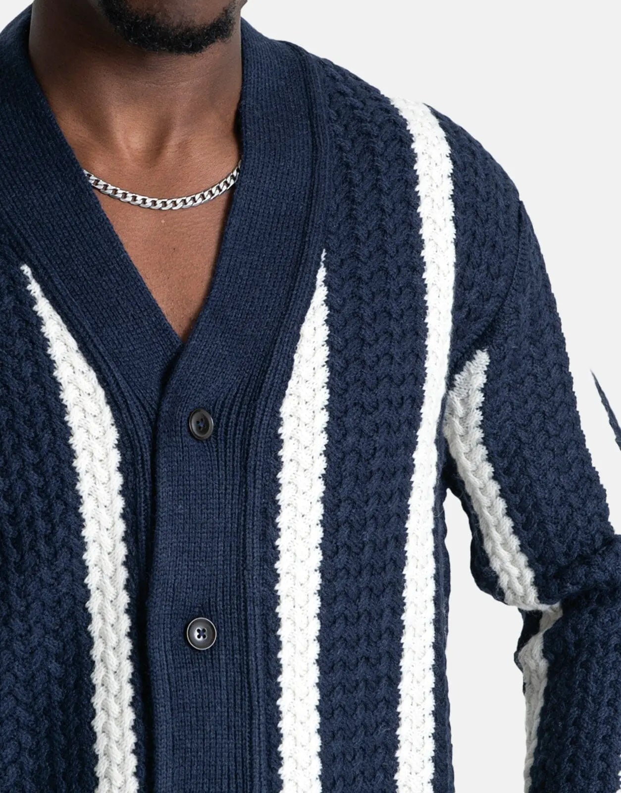 Ben Sherman Textured Stripe Dark Navy Cardigan