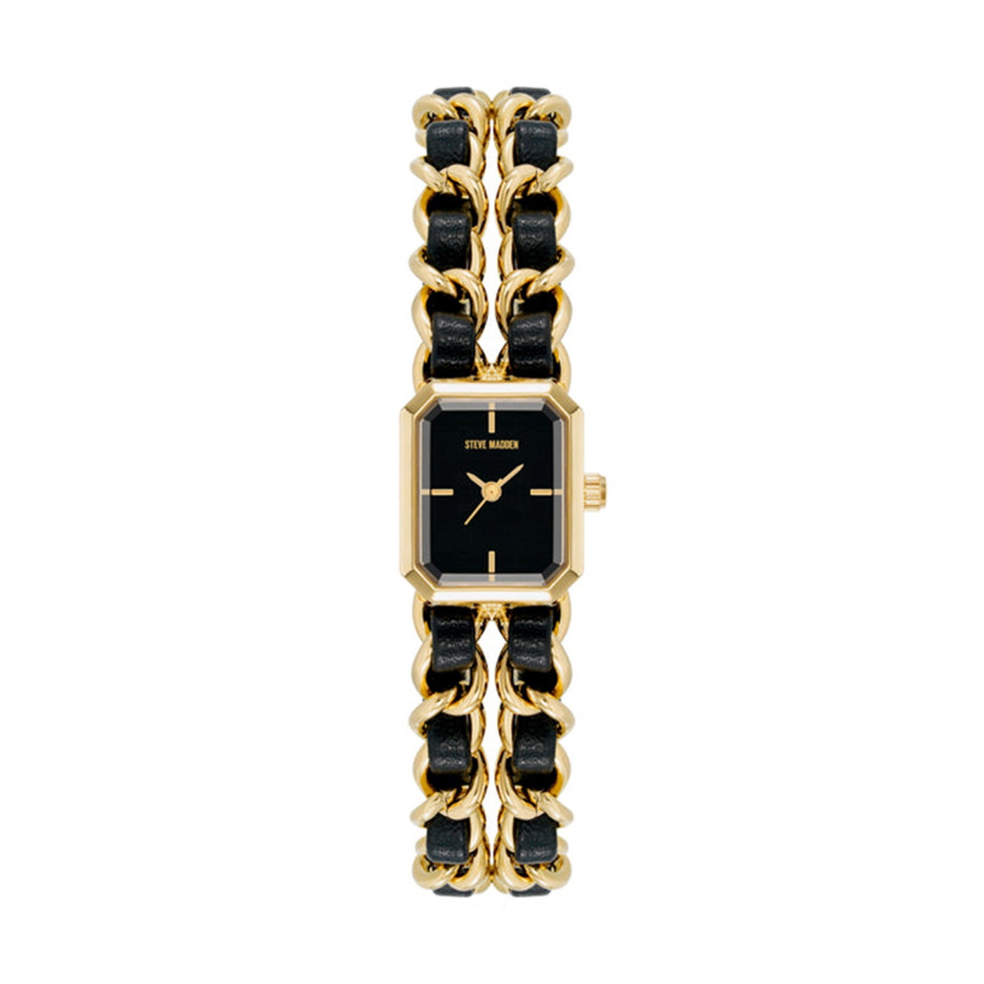 CHAIN WATCH AND BRACELET SET GOLD BLACK