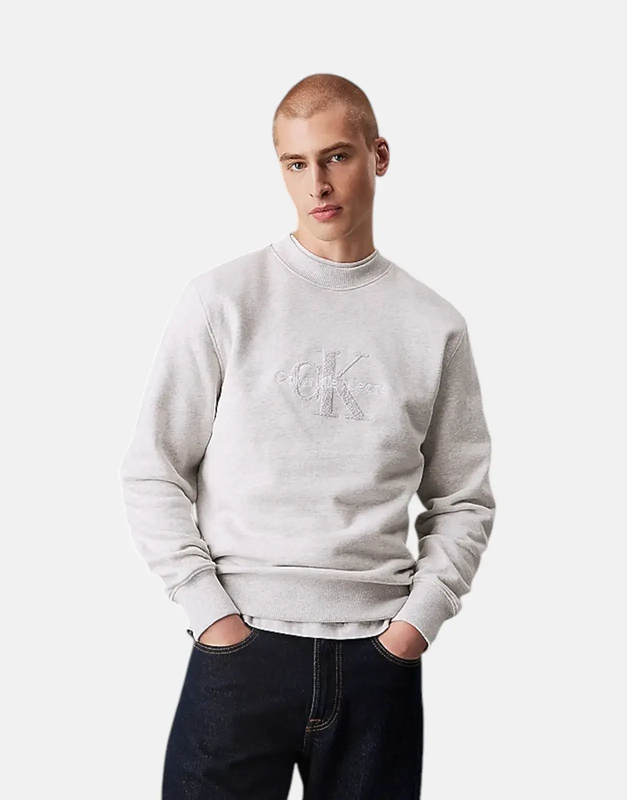 Calvin Klein Chenille Monologo Crew Grey Heather