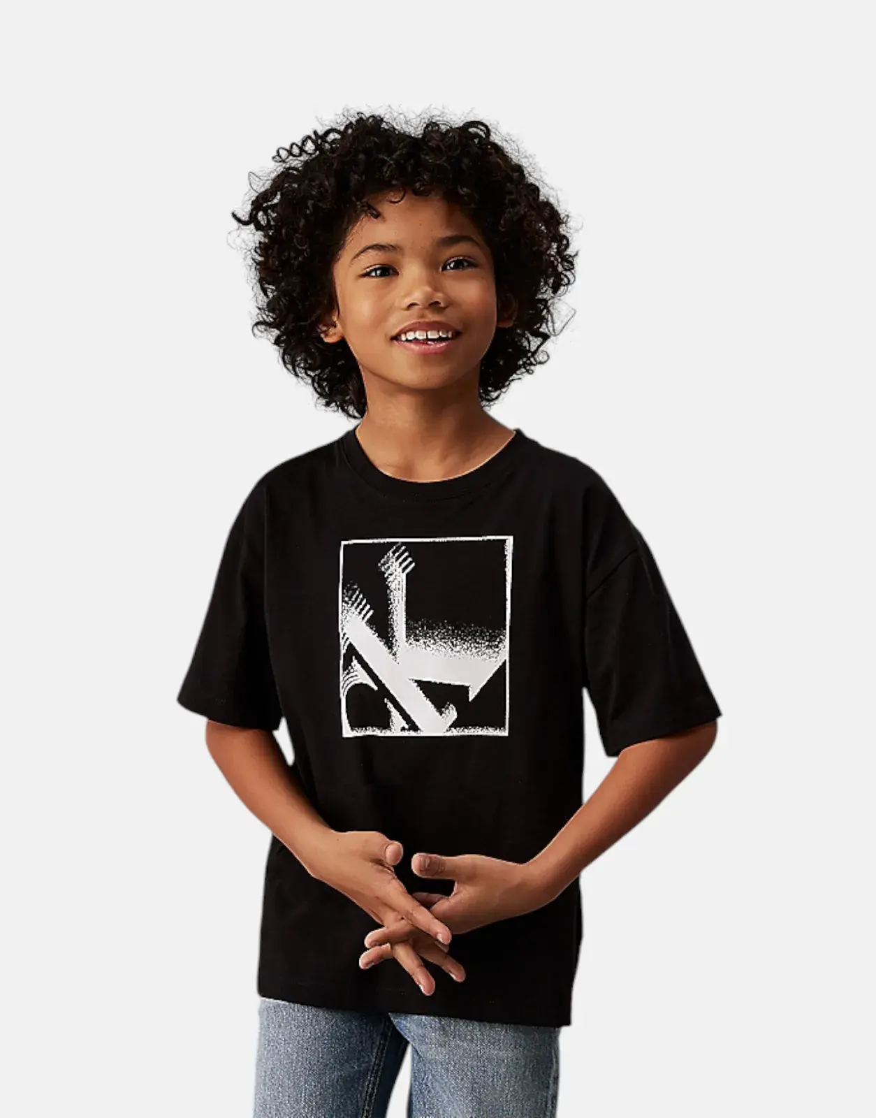 Calvin Klein Kids Monogram Grid Relaxed Black T-Shirt