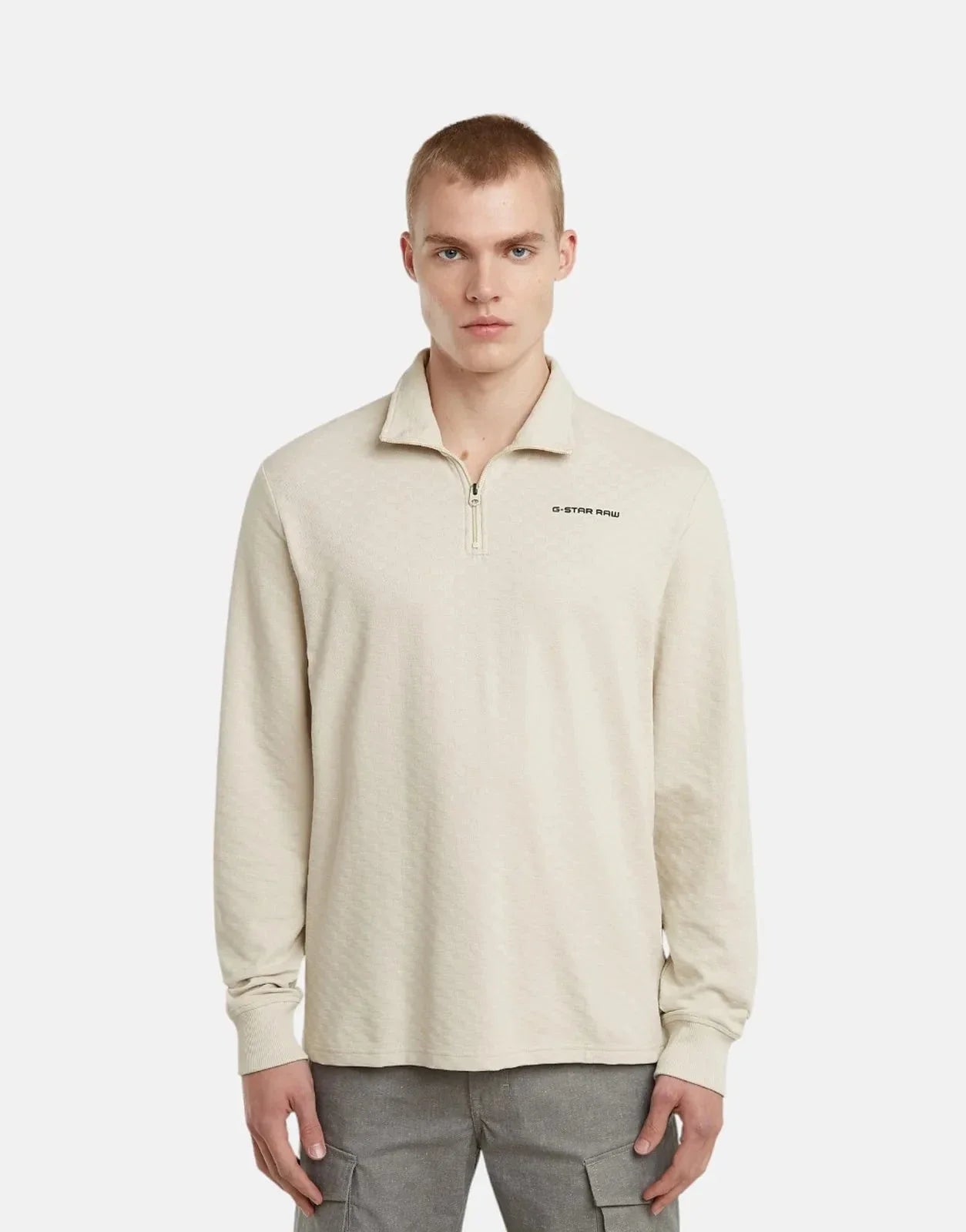 G-Star RAW Checquard Tweeter Half Zip Whitebait Sweatshirt