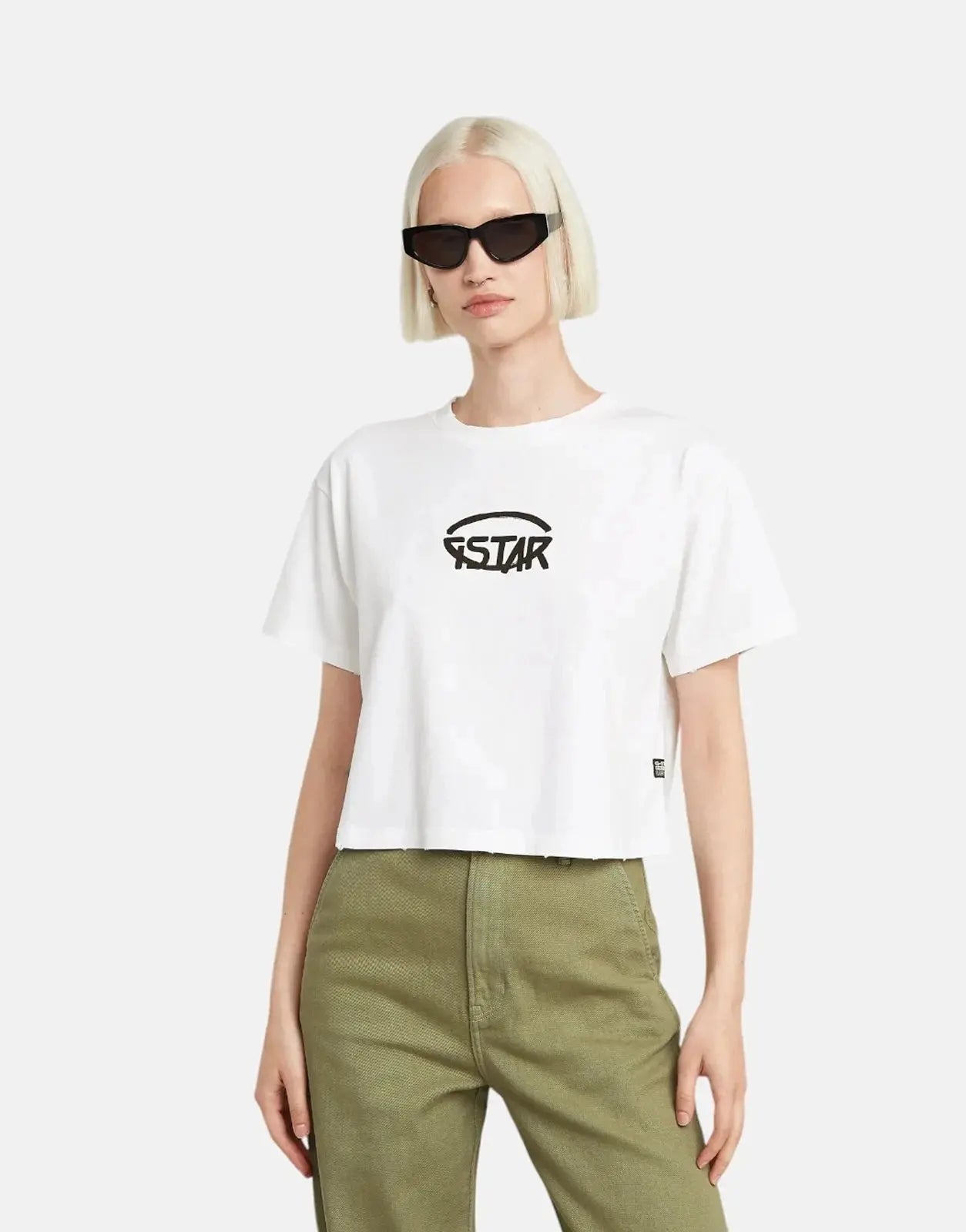 G-Star RAW Cropped Logo Relaxed White T-Shirt