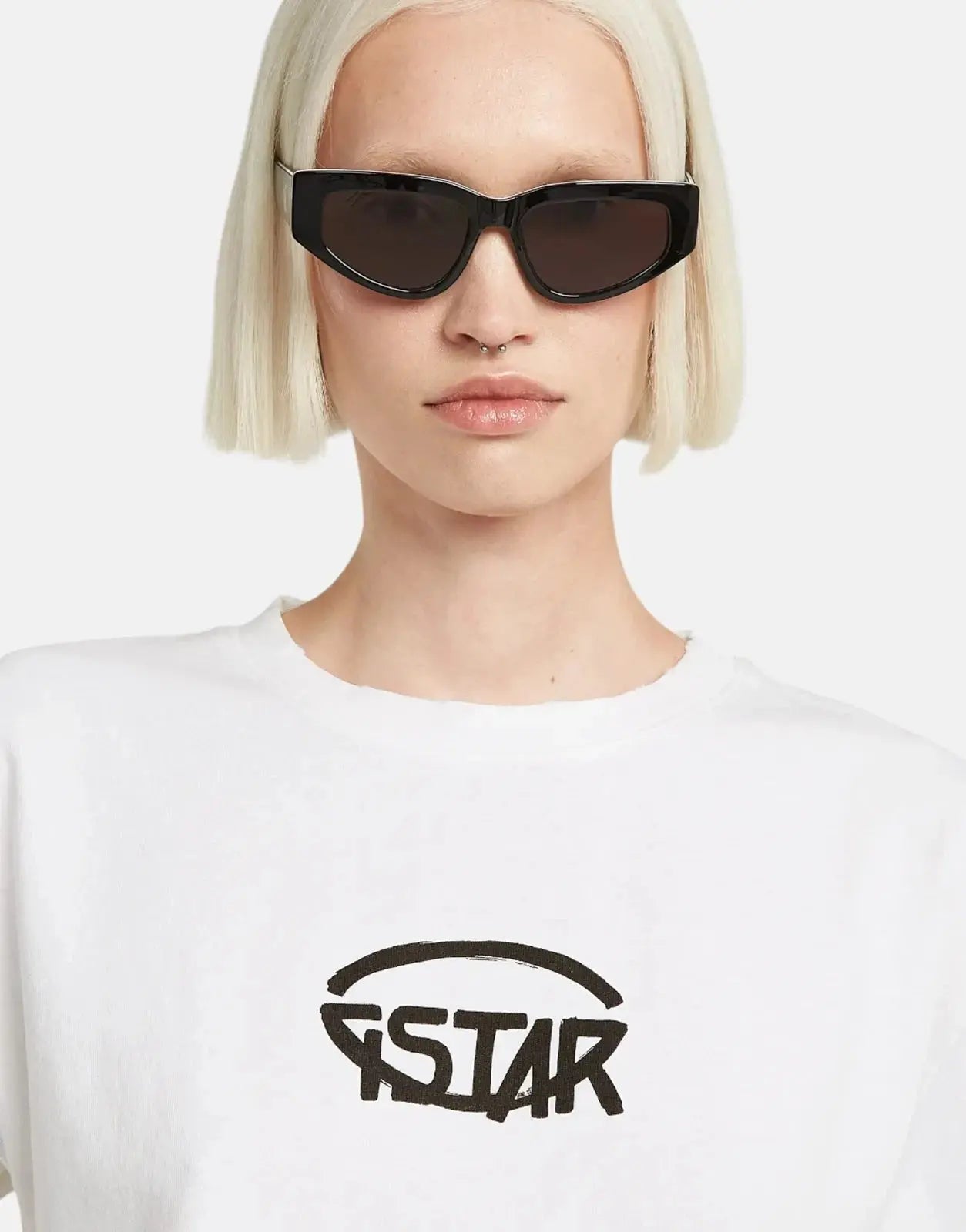 G-Star RAW Cropped Logo Relaxed White T-Shirt