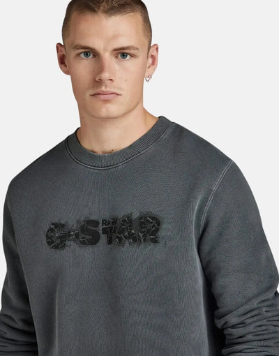 G-Star RAW Distressed Logo Grey Sweatshirt