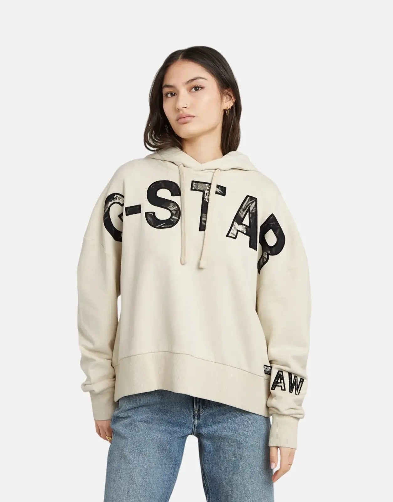 G-Star RAW Embro Print Oversized Hoodie Chalk