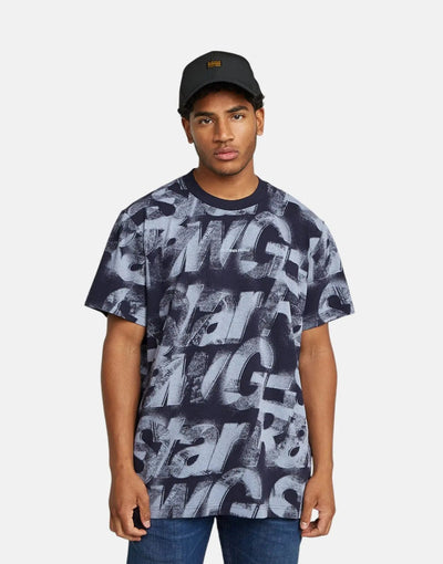 G-Star RAW Sprayed Letters Loose Osaka Blue T-Shirt