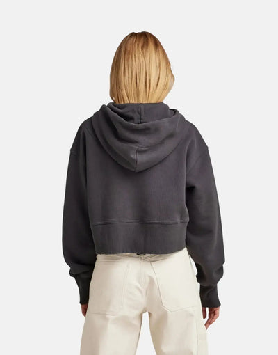 G-Star RAW Vintage Cropped Graphic Loose Hooded Grey Sweater