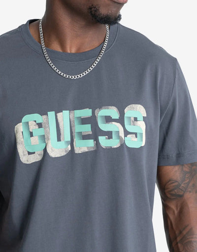 Guess Crew Neck Guess Logo Dark Grey T-Shirt