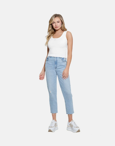 Guess Triangle Bling Rib White Tank Top