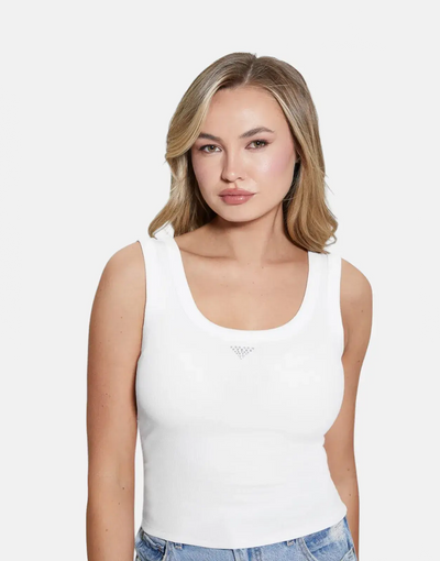 Guess Triangle Bling Rib White Tank Top