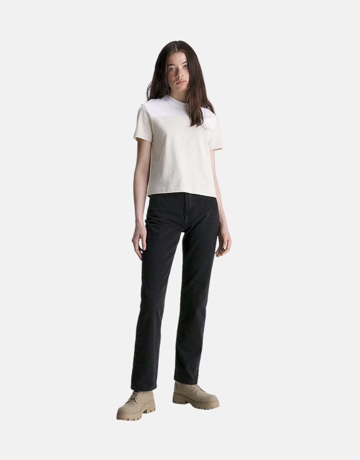 Calvin Klein Color Block Relaxed T-Shirt Off White