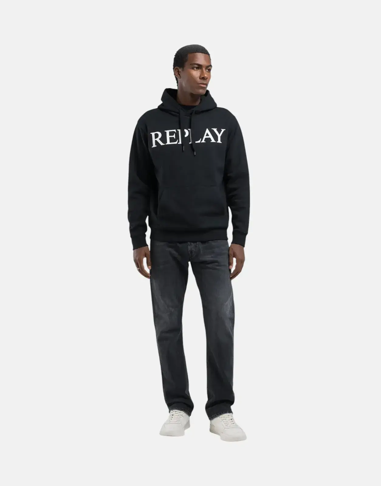 Replay Large Font Hooded Black Sweatshirt