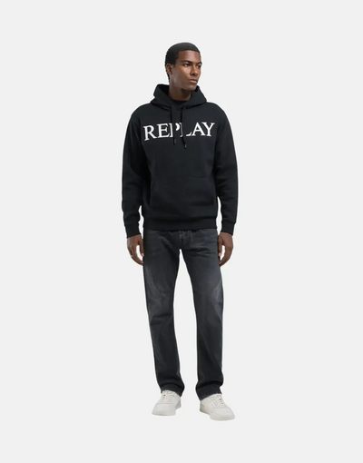 Replay Large Font Hooded Black Sweatshirt