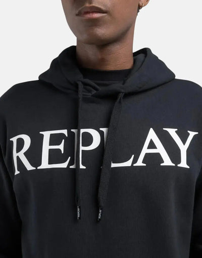 Replay Large Font Hooded Black Sweatshirt