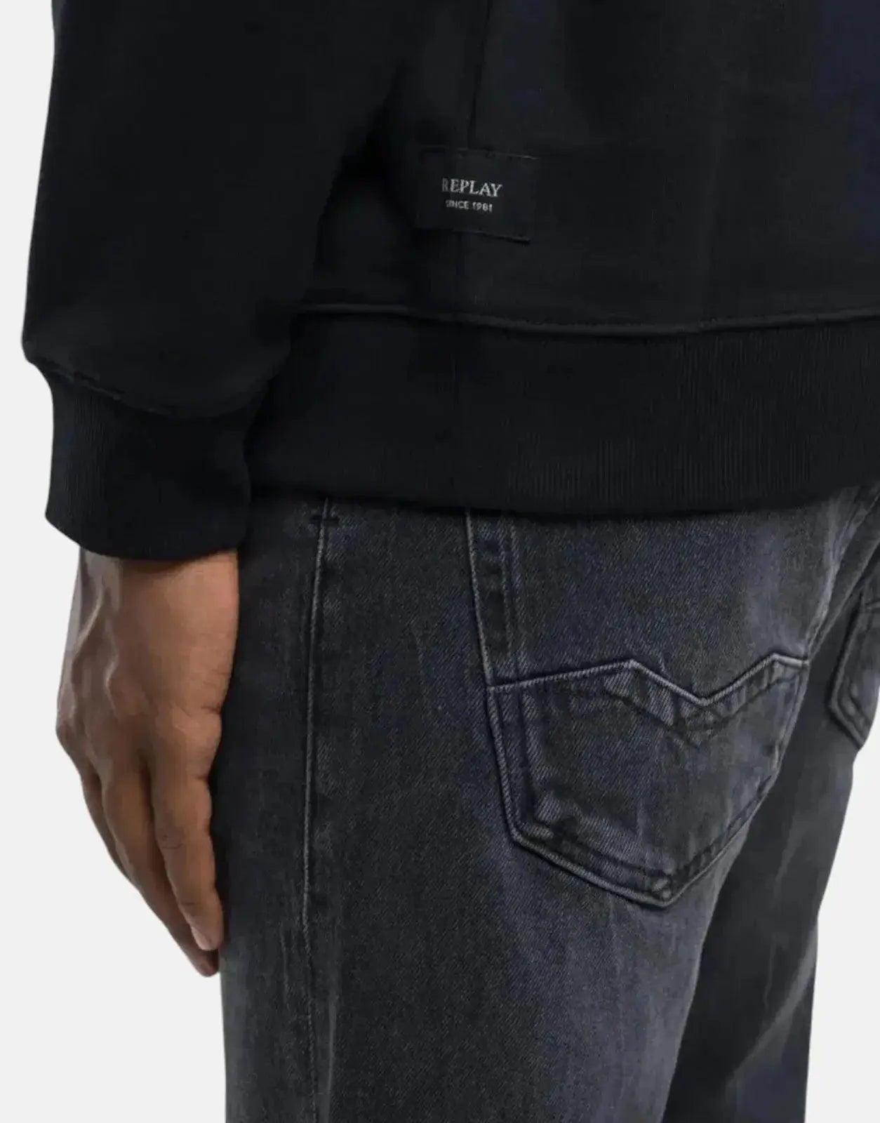 Replay Large Font Hooded Black Sweatshirt