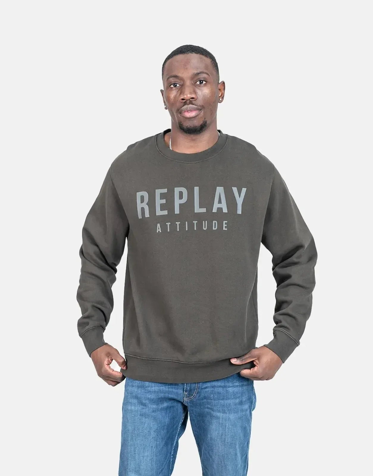 Replay Tonal Font Sweatshirt Dark Grey