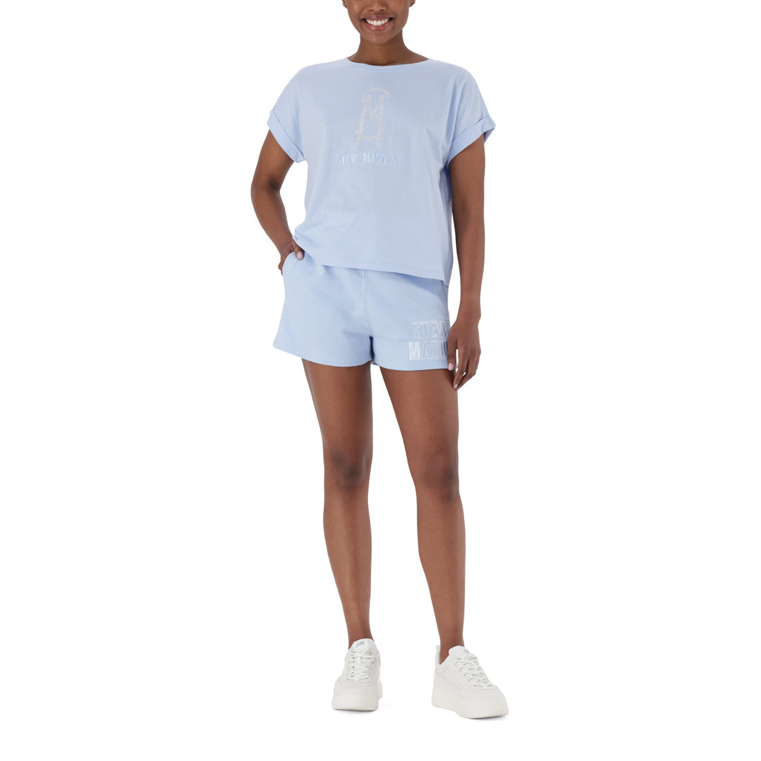 SOPHIA BOXY CRYSTAL LOGO TEE SORBET BLUE