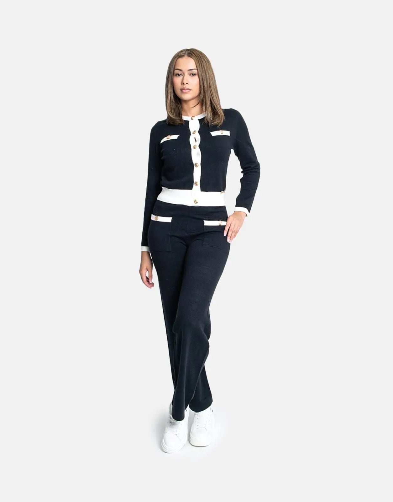 Sissy Boy Basic Contrasted Knit White/Black Cardigan