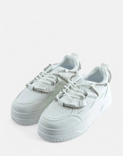 Sissy Boy Chunky White Diamante Band Sneakers