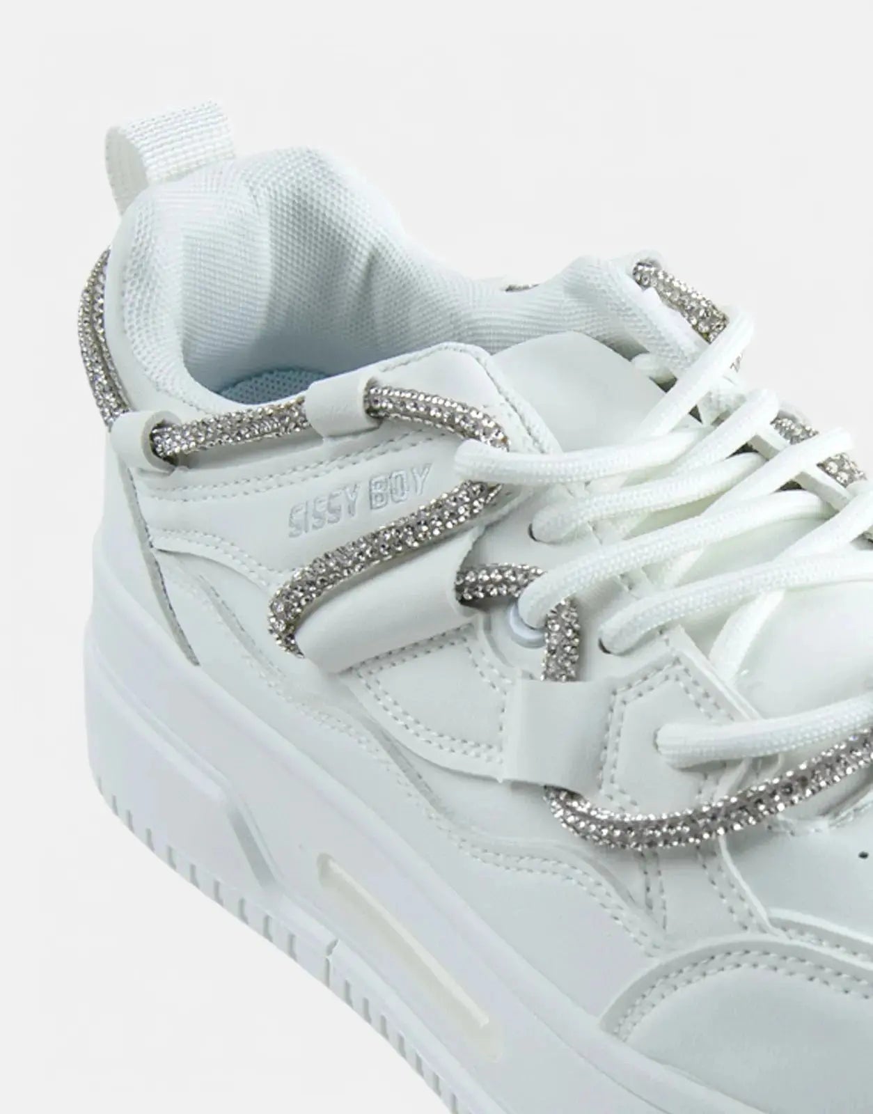 Sissy Boy Chunky White Diamante Band Sneakers