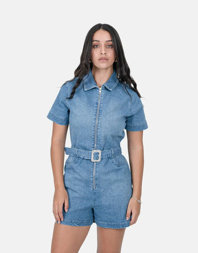 Sissy Boy Denim Self Belt Playsuit Lt Vintage