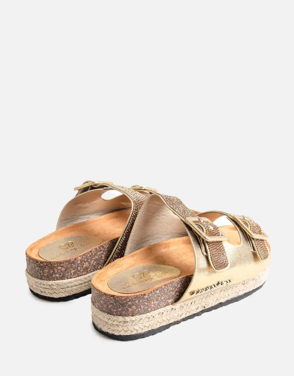 Sissy Boy Double Buckle Espadrille Slide Gold