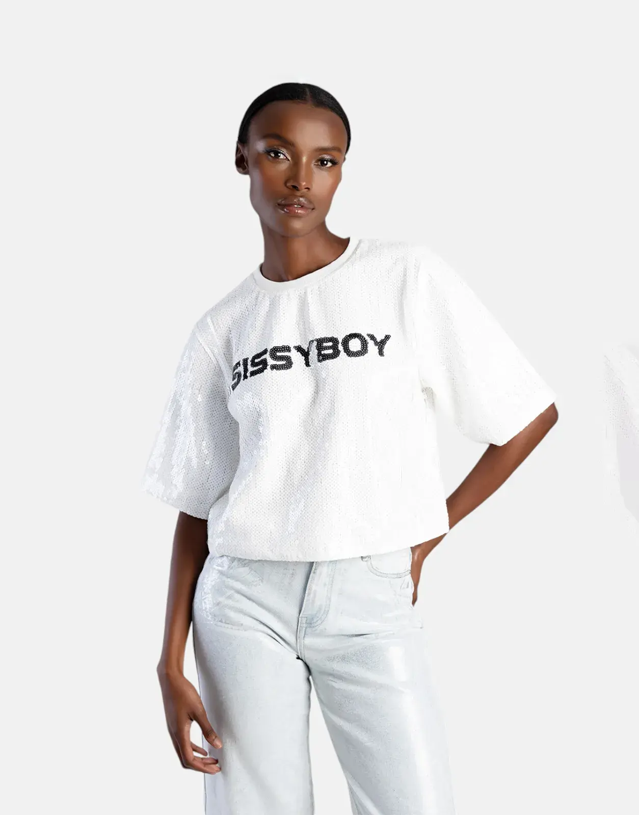 Sissy Boy Fashion Sequin White T-Shirt