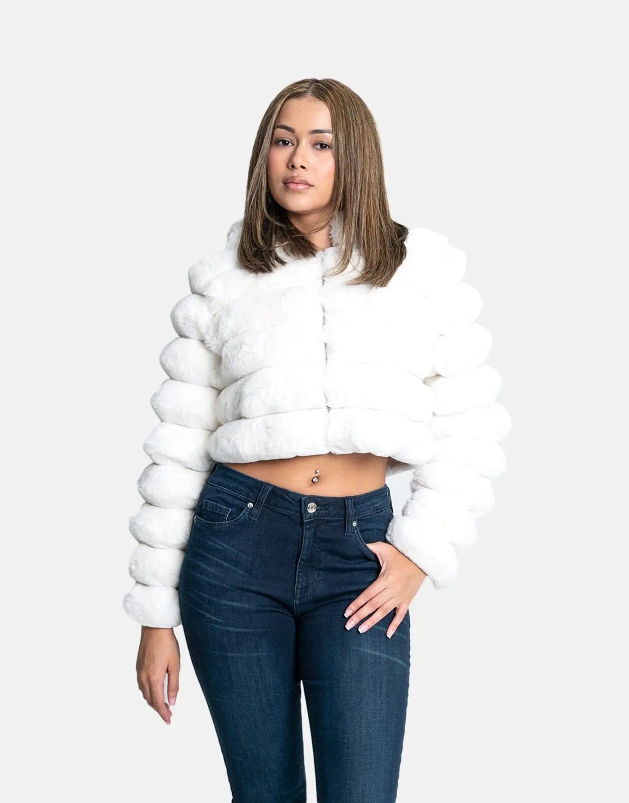 Sissy Boy Faux Fur Quilted Cream Hooded Jacket