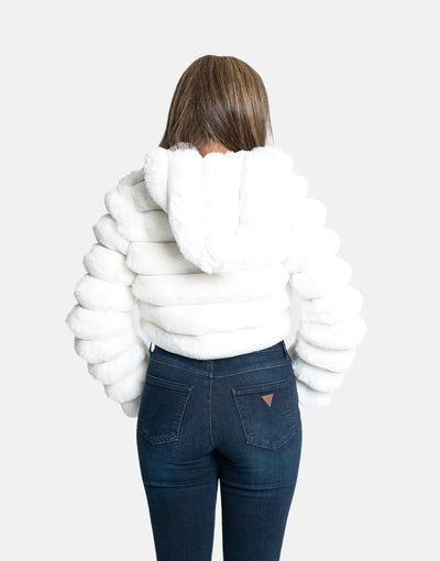 Sissy Boy Faux Fur Quilted Cream Hooded Jacket