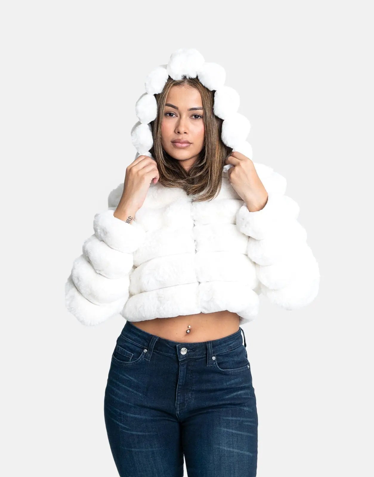 Sissy Boy Faux Fur Quilted Cream Hooded Jacket