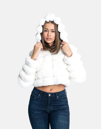 Sissy Boy Faux Fur Quilted Cream Hooded Jacket