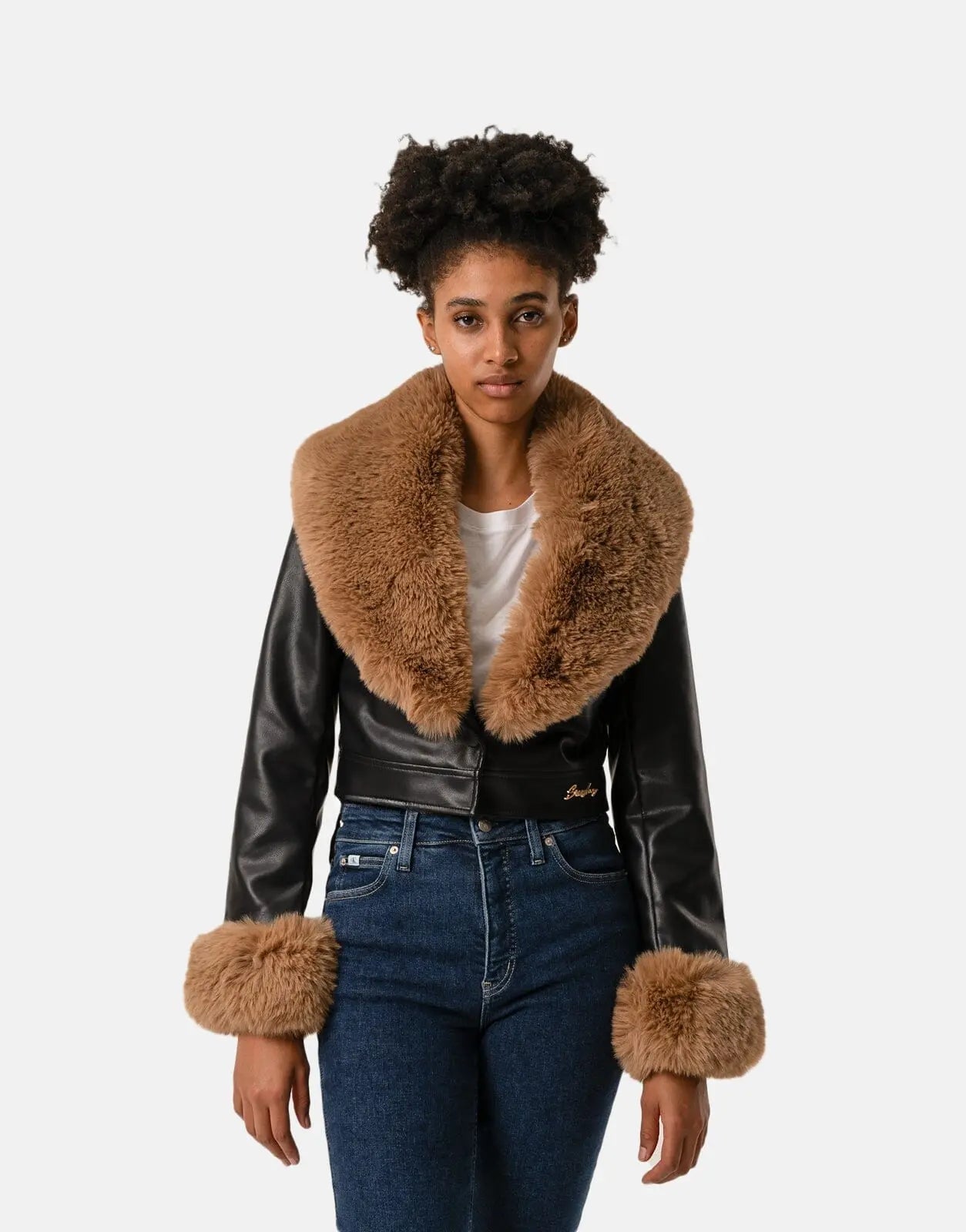 Sissy Boy Faux Leather Fur Collar Jacket Blk/Brown
