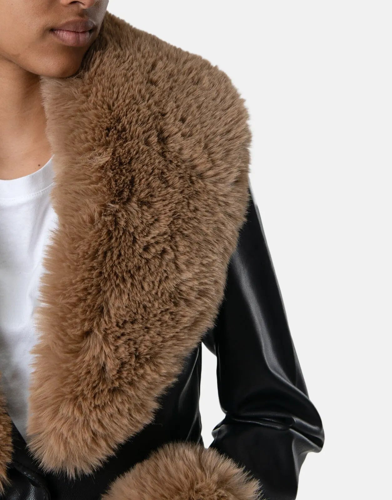 Sissy Boy Faux Leather Fur Collar Jacket Blk/Brown