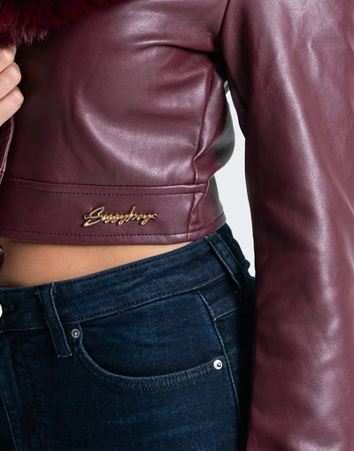 Sissy Boy Faux Leather Fur Collar Jacket Burgundy