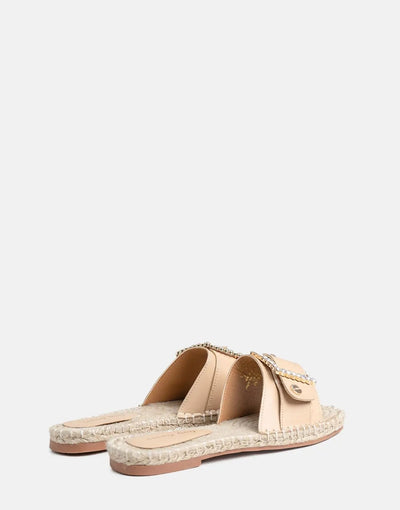 Sissy Boy Flat Espadrille Sandal Bling Buckle Beige