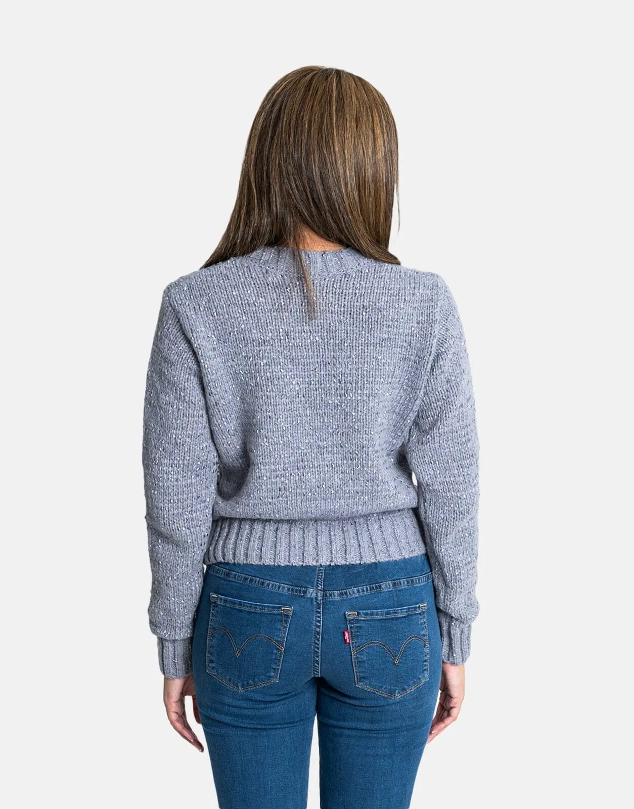Sissy Boy Sequin Logo Knit Grey Melange Sweatshirt