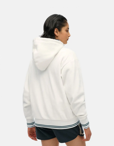 Superdry Country Club Velour Zip Hooded Sweatshirt Off-White