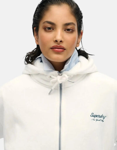 Superdry Country Club Velour Zip Hooded Sweatshirt Off-White
