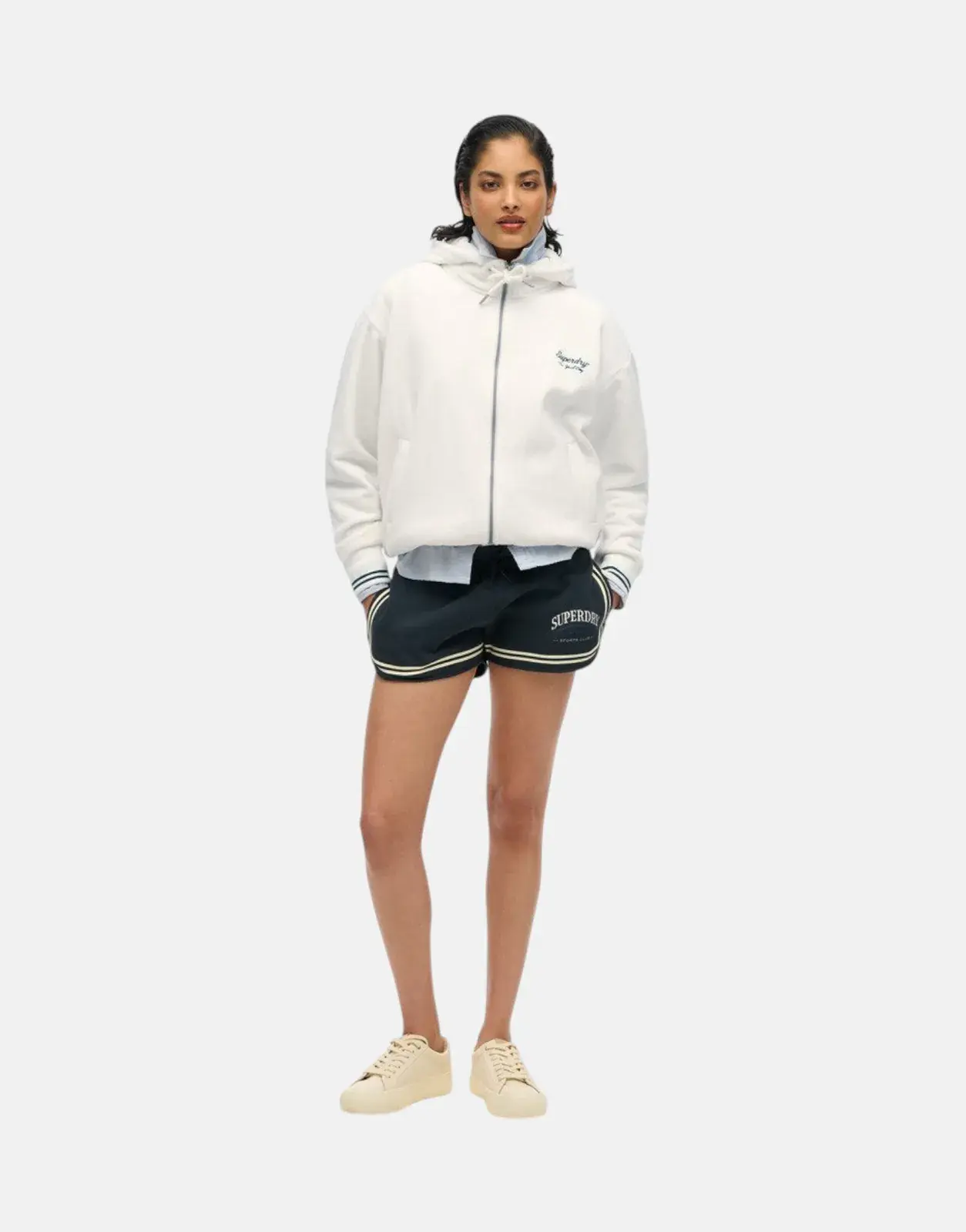 Superdry Country Club Velour Zip Hooded Sweatshirt Off-White
