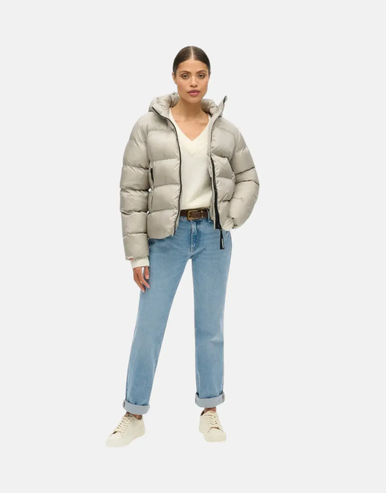 Superdry Hooded Luxe Sports Oyster Cream Sheen Jacket