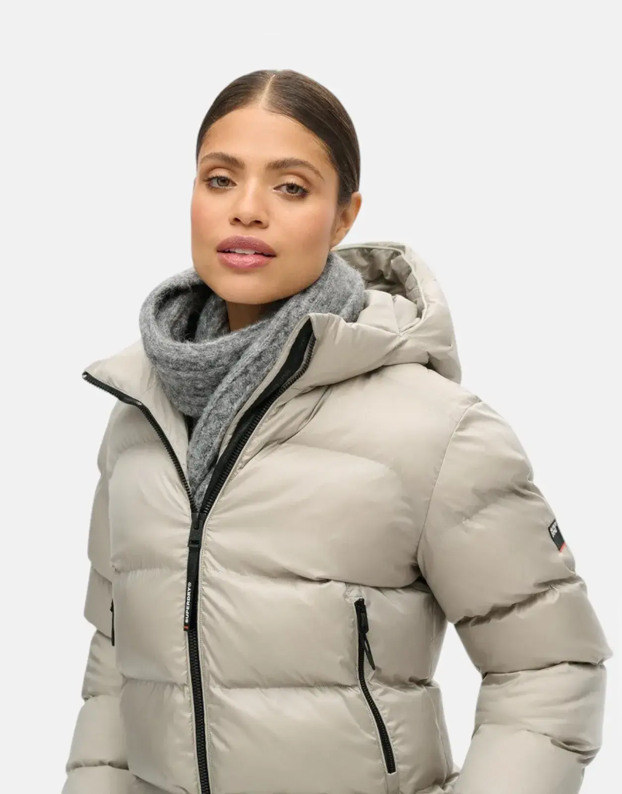 Superdry Hooded Luxe Sports Oyster Cream Sheen Jacket