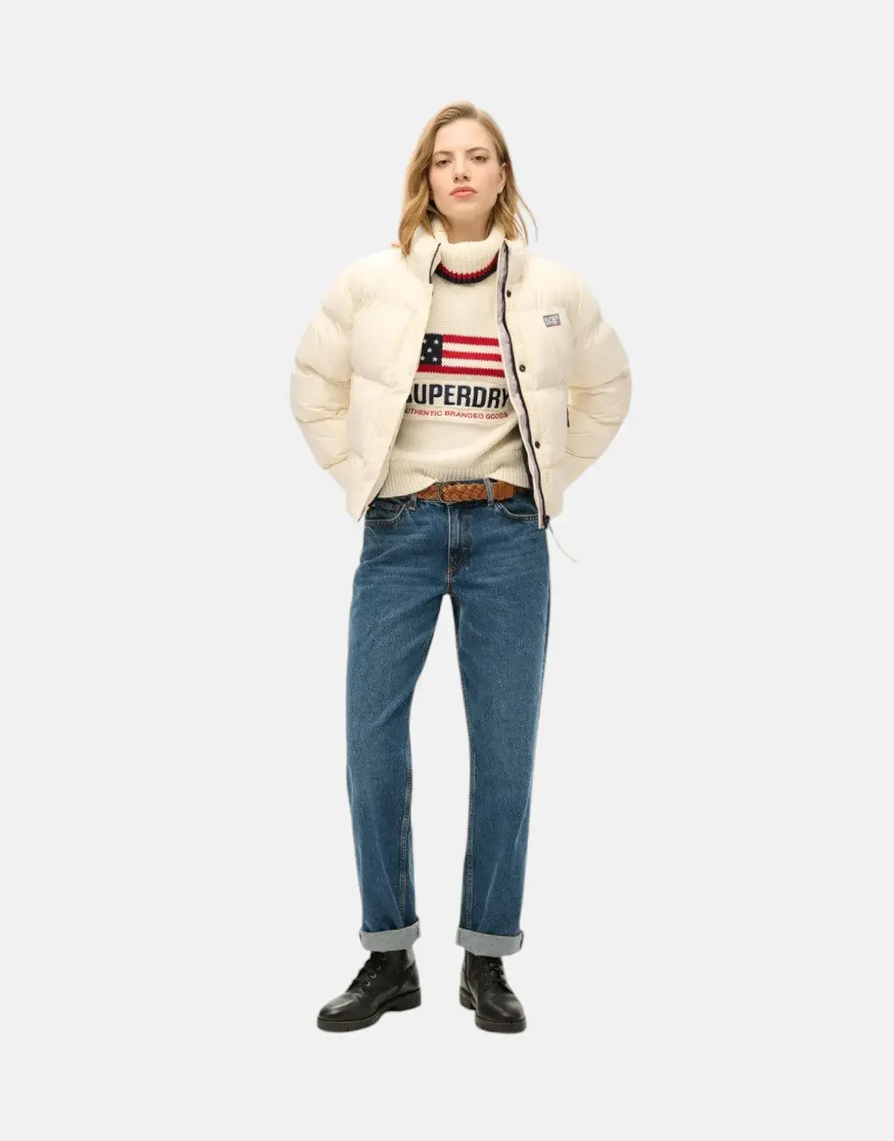 Superdry Sport Puffer Cropped Off White Jacket