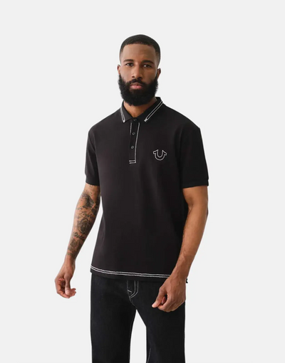 True Religion Big T Embro Black Polo Shirt