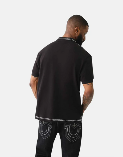 True Religion Big T Embro Black Polo Shirt