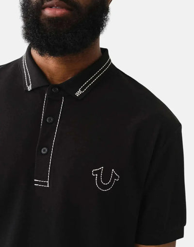 True Religion Big T Embro Black Polo Shirt