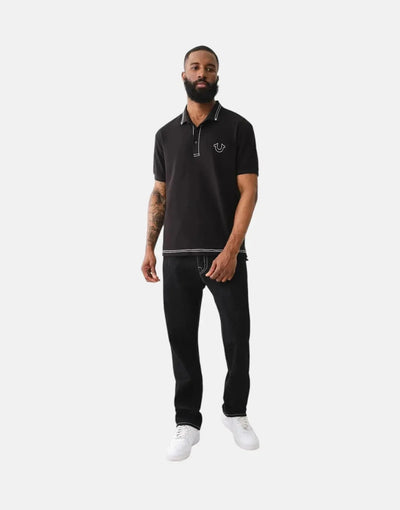 True Religion Big T Embro Black Polo Shirt